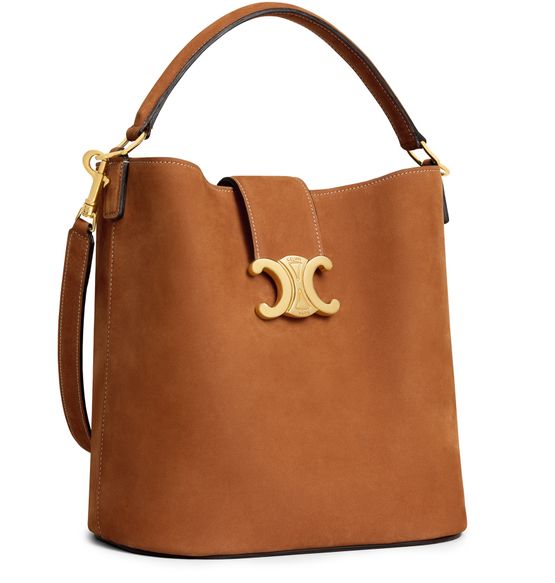 Celine Medium bucket Louise in nubuck calfskin in camel — view 2