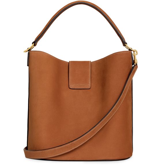 Celine Medium bucket Louise in nubuck calfskin in camel — view 3
