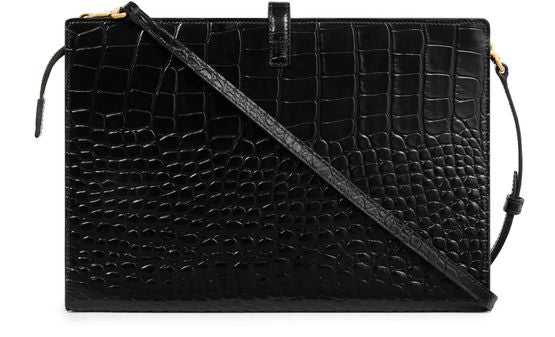 Celine Medium note book in calfskin embossed crocodile in Black — view 3
