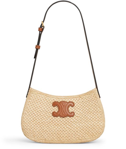 Celine Medium Tilly bag in raffia and calfskin in Natural/Tan — view 1