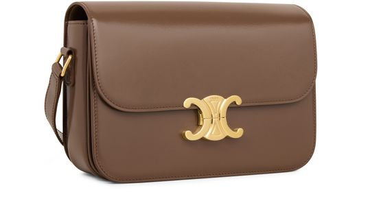 Celine Medium Triomphe bag in shiny calfskin in Glazed Brown — view 2
