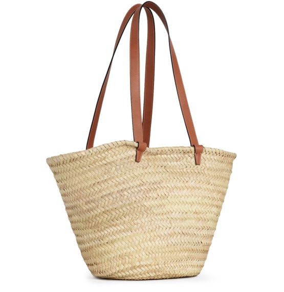 Celine Medium Triomphe Celine classic panier in palm leaves and calfskin in Tan — view 2