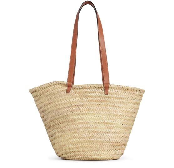 Celine Medium Triomphe Celine classic panier in palm leaves and calfskin in Tan — view 3