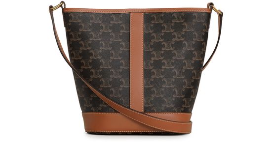 Celine Small bucket in Triomphe canvas and calfskin in Tan — view 3
