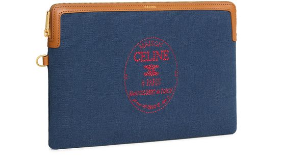 Celine Small pouch with strap cuir Triomphe in textile with embroidery in Dark Navy / Ultra Red — view 2