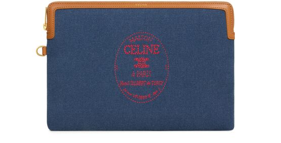 Celine Small pouch with strap cuir Triomphe in textile with embroidery in Dark Navy / Ultra Red — view 4