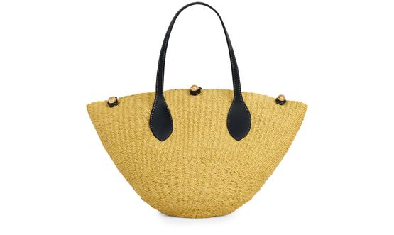 Celine Small Triomphe beads basket in sisal and calfskin in Natural/Black — view 1