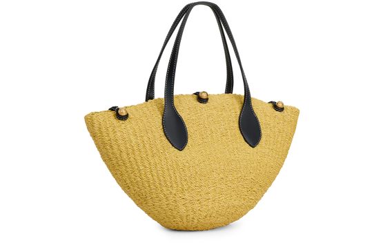Celine Small Triomphe beads basket in sisal and calfskin in Natural/Black — view 2