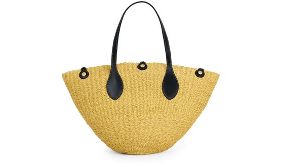 Celine Small Triomphe beads basket in sisal and calfskin in Natural/Black — view 3