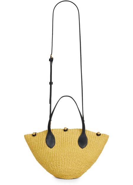 Celine Small Triomphe beads basket in sisal and calfskin in Natural/Black — view 4