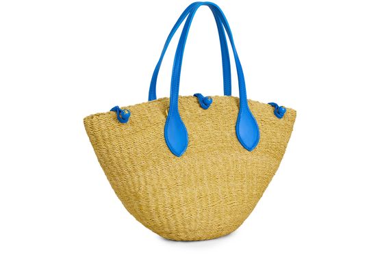 Celine Small Triomphe beads basket in sisal and calfskin in Natural / Ultra Blue — view 2