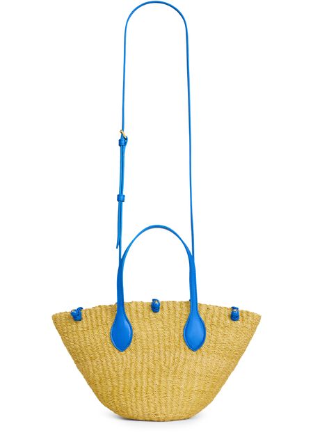 Celine Small Triomphe beads basket in sisal and calfskin in Natural / Ultra Blue — view 4