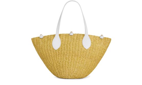 Celine Small Triomphe beads basket in sisal and calfskin in Natural White — view 1