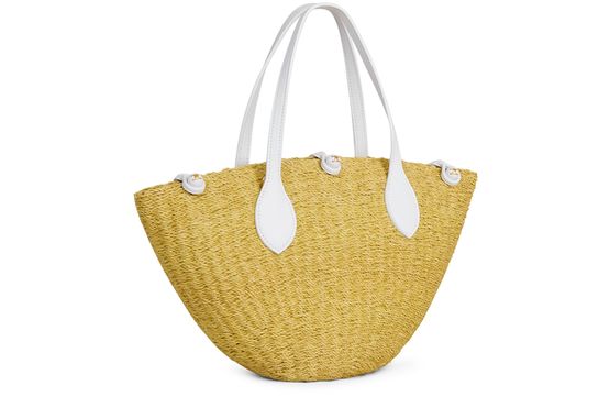 Celine Small Triomphe beads basket in sisal and calfskin in Natural White — view 2