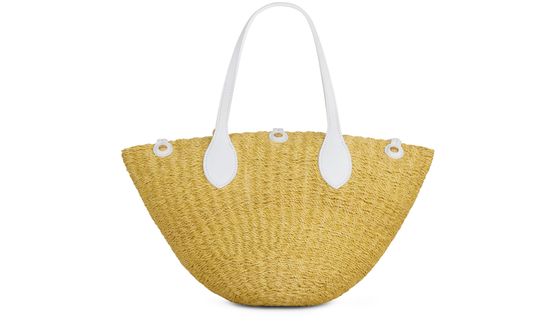 Celine Small Triomphe beads basket in sisal and calfskin in Natural White — view 3