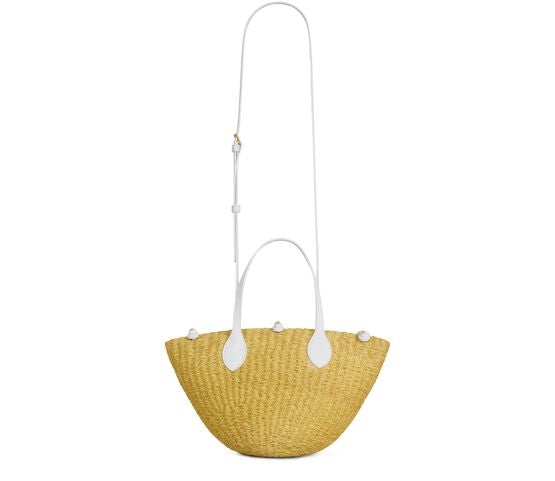 Celine Small Triomphe beads basket in sisal and calfskin in Natural White — view 4
