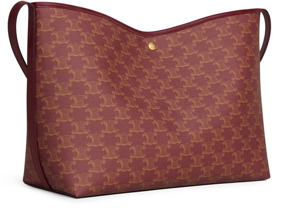 Celine Soft shopper bag in triomphe canvas and calfskin in Burgundy/Tan — view 2
