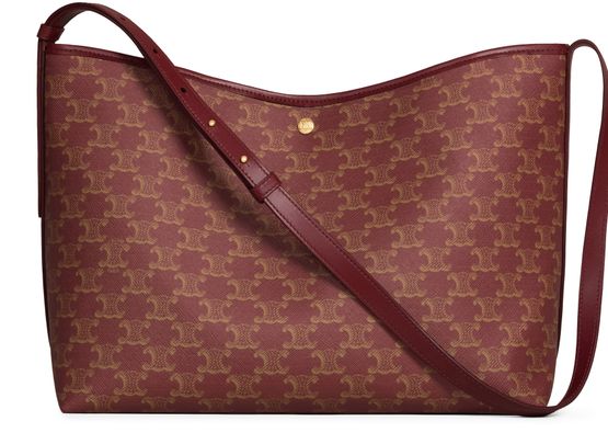 Celine Soft shopper bag in triomphe canvas and calfskin in Burgundy/Tan — view 3