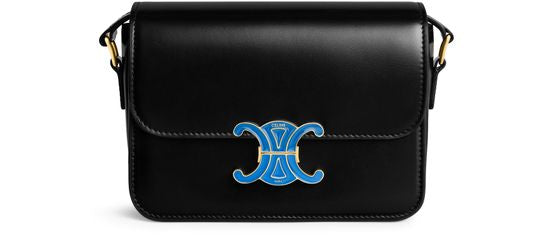 Celine Teen Triomphe bag in shiny calfskin with enamel closure in Black / Ultra Blue — view 1