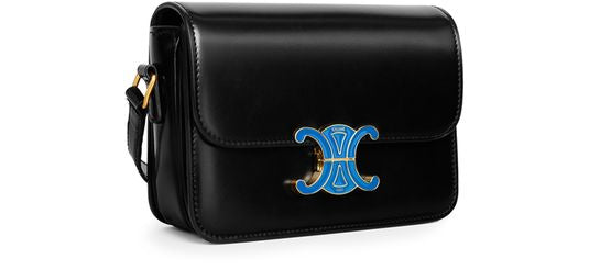 Celine Teen Triomphe bag in shiny calfskin with enamel closure in Black / Ultra Blue — view 2