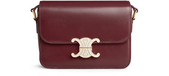Celine Teen Triomphe bag in shiny calfskin with enamel closure in Syrah / White Cotton — view 1