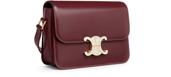 Celine Teen Triomphe bag in shiny calfskin with enamel closure in Syrah / White Cotton — view 2