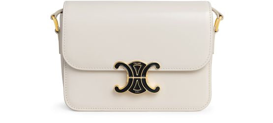Celine Teen Triomphe bag in shiny calfskin with enamel closure in White Cotton / Black — view 1