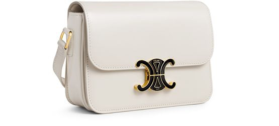 Celine Teen Triomphe bag in shiny calfskin with enamel closure in White Cotton / Black — view 2