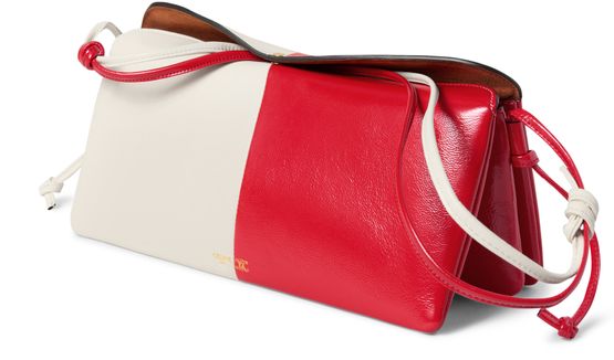 Celine Trio east west in lambskin and glossy lambskin in Creamy White / Chili Red — view 2