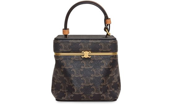 Celine Triomphe canvas and natural calfskin Cube in Miel — view 1