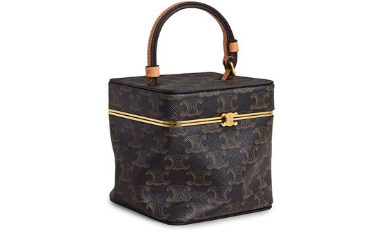 Celine Triomphe canvas and natural calfskin Cube in Miel — view 2