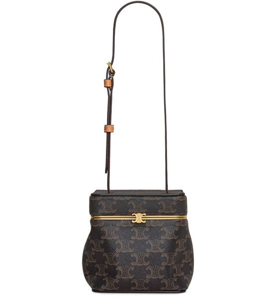 Celine Triomphe canvas and natural calfskin Cube in Miel — view 4