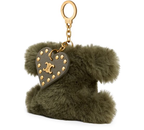 Celine Triomphe pom-pom charm in shearling and calfskin in Golden Khaki — view 2