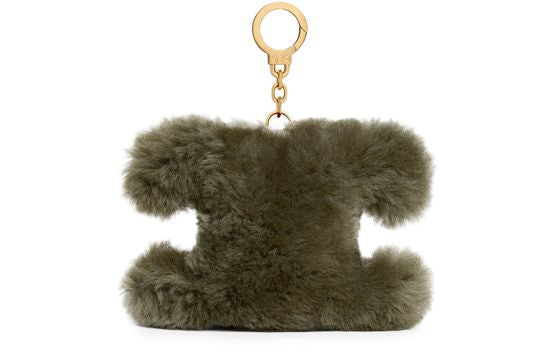 Celine Triomphe pom-pom charm in shearling and calfskin in Golden Khaki — view 3