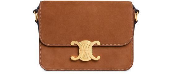 Celine Triomphe teen bag in nubuck calfskin in camel — view 1