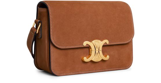 Celine Triomphe teen bag in nubuck calfskin in camel — view 2