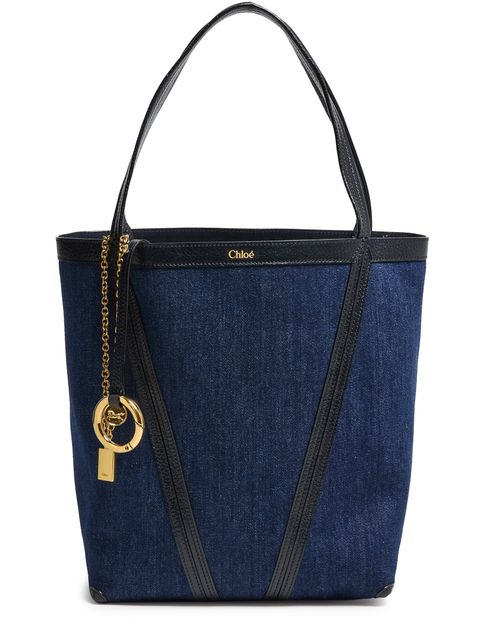 Chloé Spin medium denim tote bag in Submarine Blue — view 1