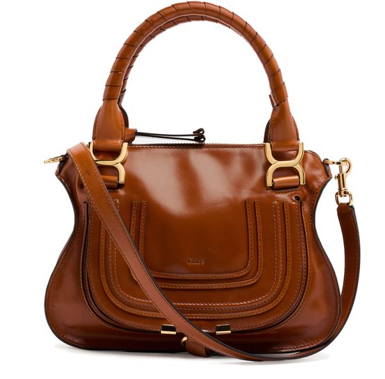Chloé Marcie small double worn glossy leather bag in Clay Brown — view 1