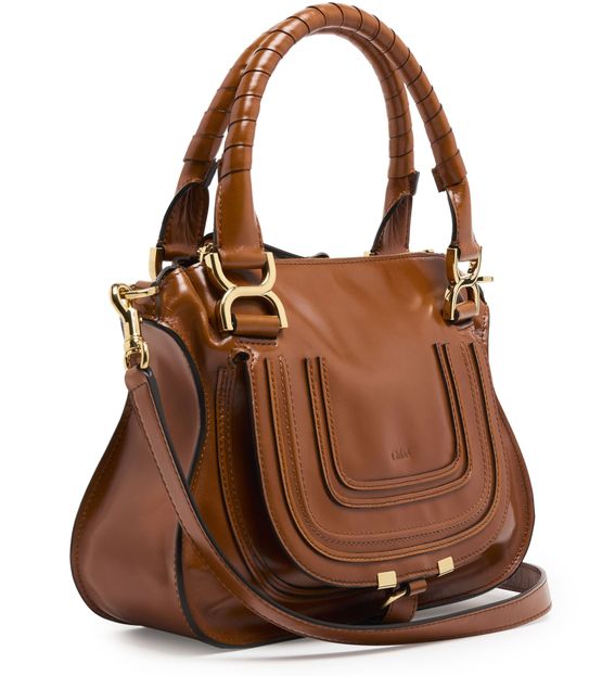 Chloé Marcie small double worn glossy leather bag in Clay Brown — view 2