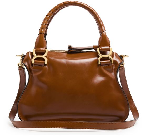 Chloé Marcie small double worn glossy leather bag in Clay Brown — view 3