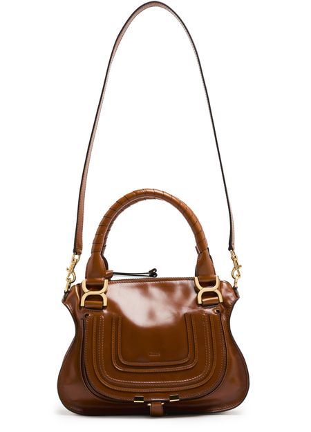 Chloé Marcie small double worn glossy leather bag in Clay Brown — view 4