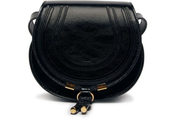 Chloé Marcie small glossy leather shoulder bag in Black — view 1