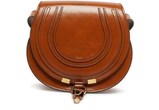 Chloé Marcie small glossy leather shoulder bag in Clay Brown — view 1