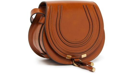 Chloé Marcie small glossy leather shoulder bag in Clay Brown — view 2