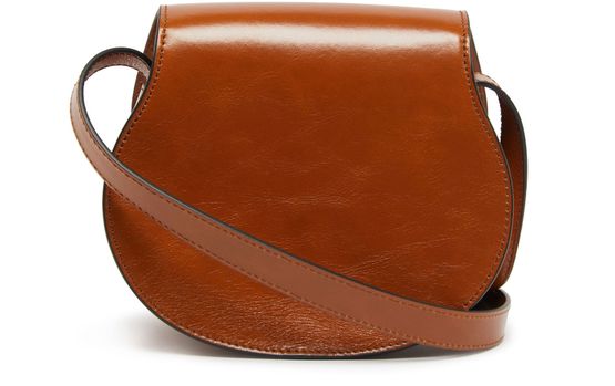 Chloé Marcie small glossy leather shoulder bag in Clay Brown — view 3