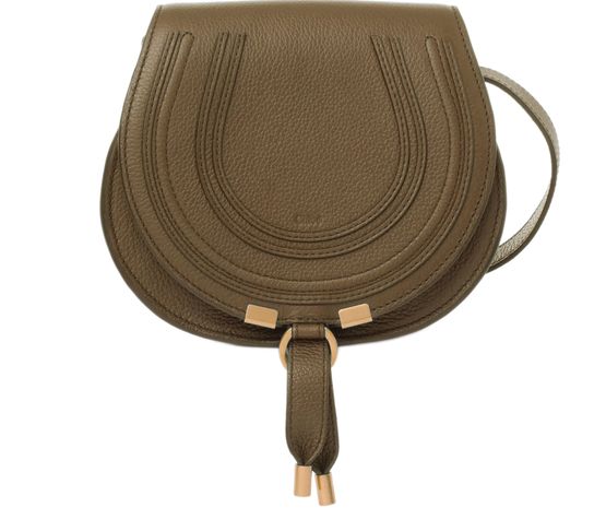 Chloé Marcie small glossy leather shoulder bag in Dark Khaki — view 1