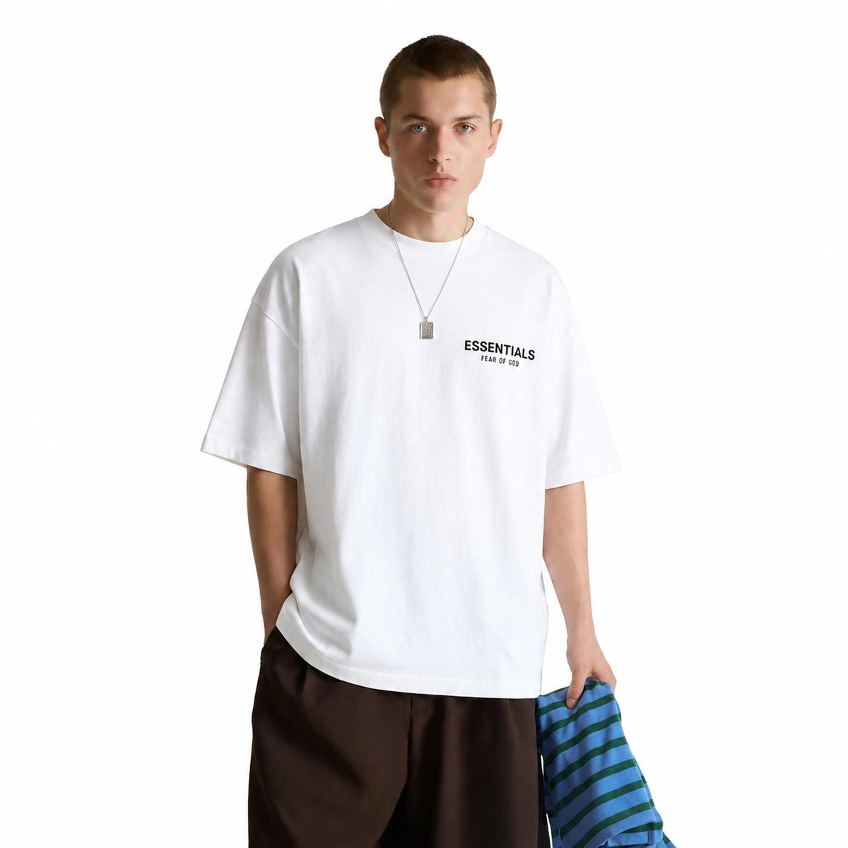 Fear of God Essentials Bright White Classic Short Sleeve Tee - model front