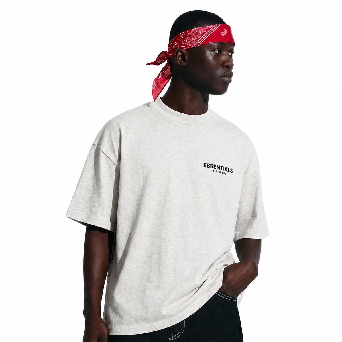 Fear of God Essentials Light Oatmeal T-Shirt - model front