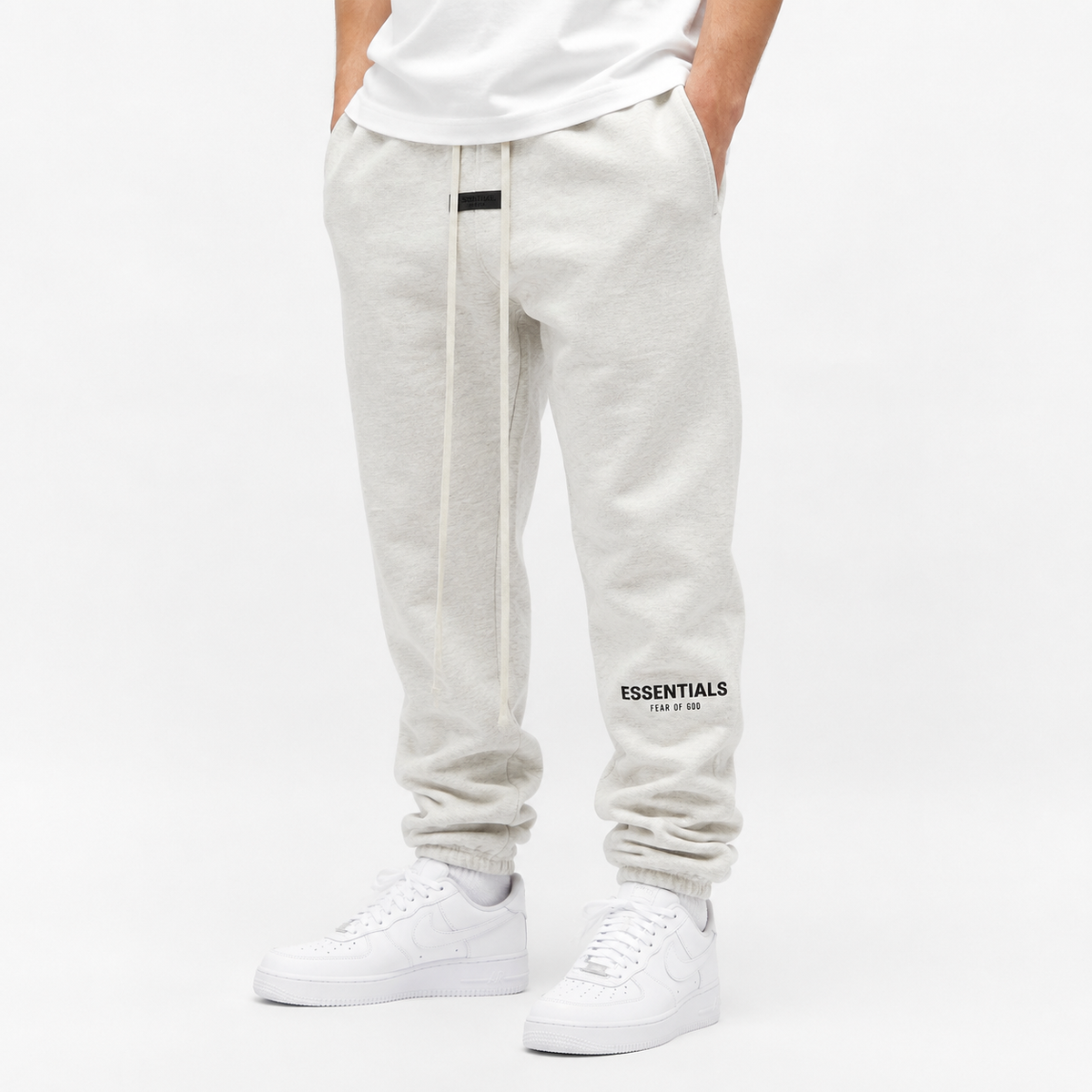 Fear of God Essentials Light Oatmeal sweatpants - model front