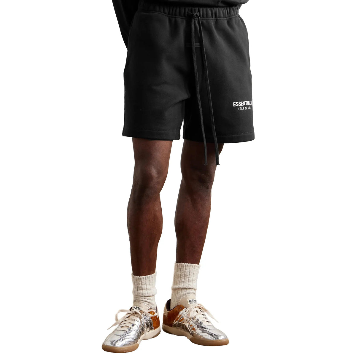 Fear of God Essentials Classic Sweatshort Jet Black — model three-quarter front
